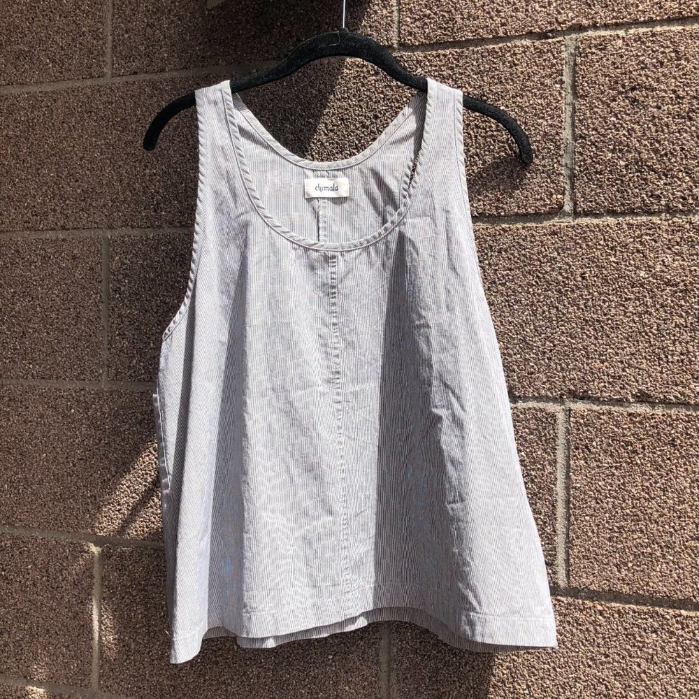 Chimala Racerback Tank, Japanese textured cotton, thin stripes blue and white - Picture 2 of 8